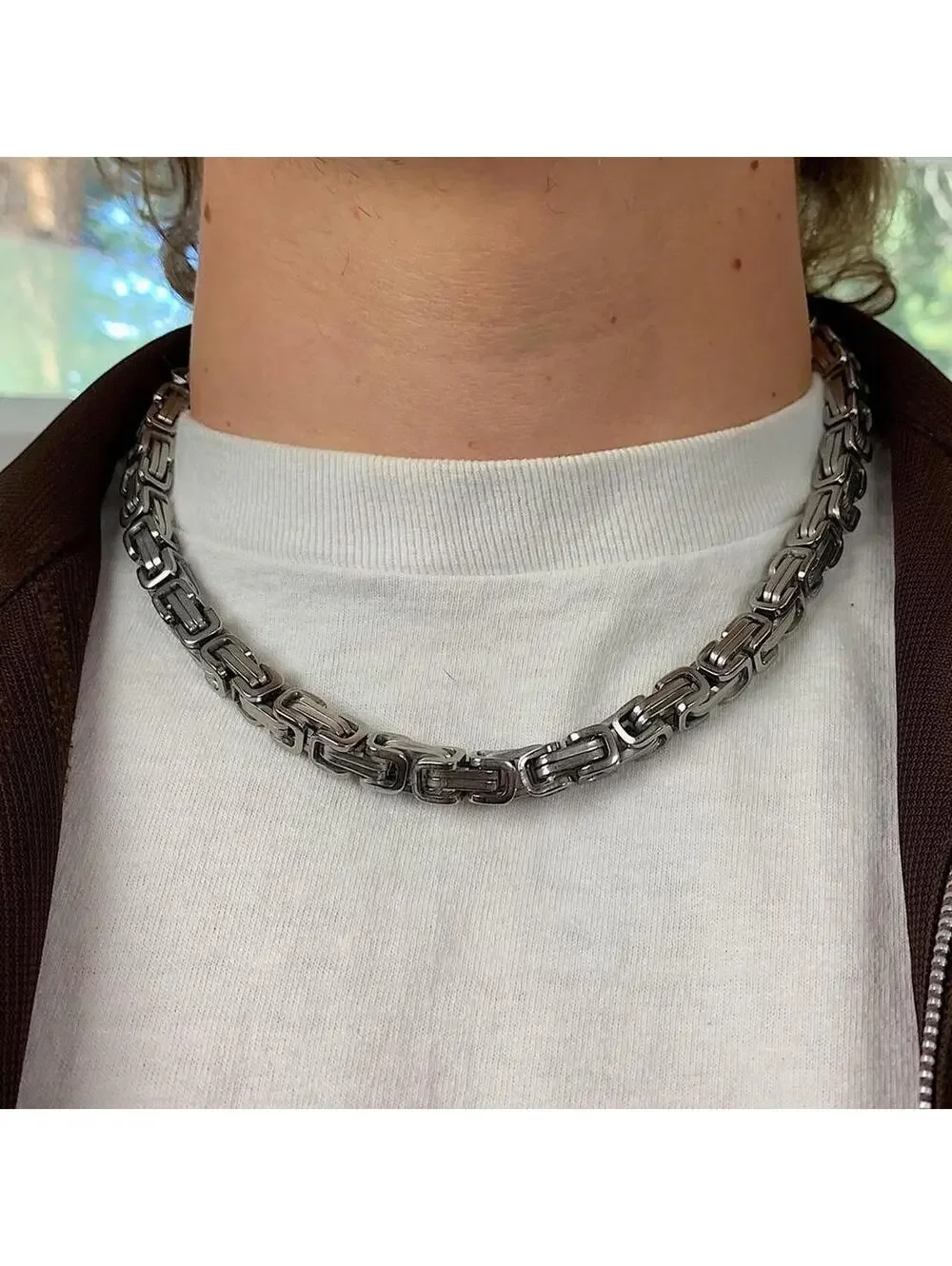 Y2k Cyber Punk style Silver stainless steel interlocked link chain necklace